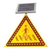 太阳能注意行人标志牌 三角形交通标志牌 led交通标志牌
